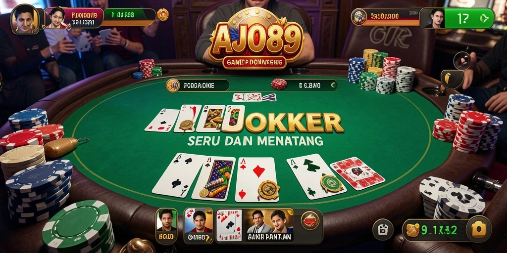 Tampilan gameplay seru AJO89 dengan pemain aktif di meja poker.