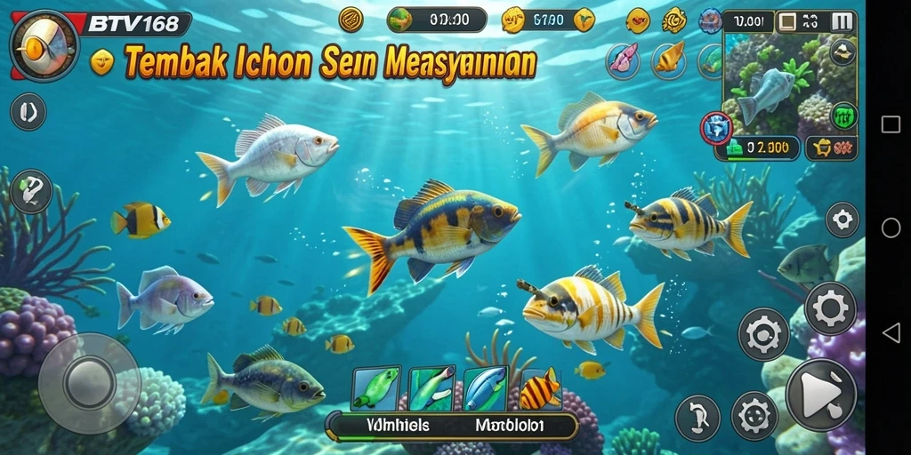 Screenshot BTV168 menampilkan aksi menembak ikan yang seru.