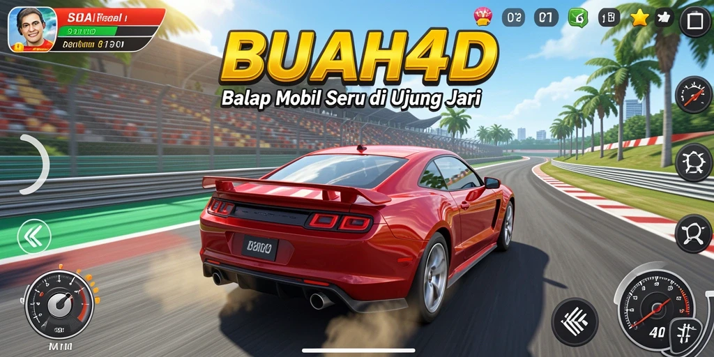 Tampilan gameplay BUAH4D dengan mobil balap mendebarkan.