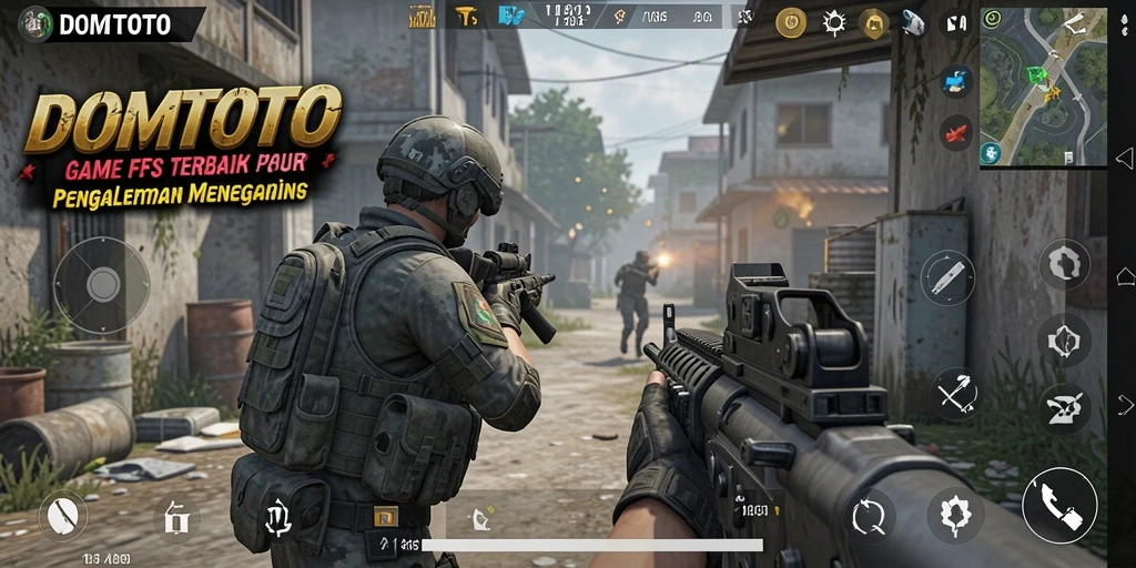 Screenshot DOMTOTO menampilkan aksi menegangkan dalam pertempuran FPS.