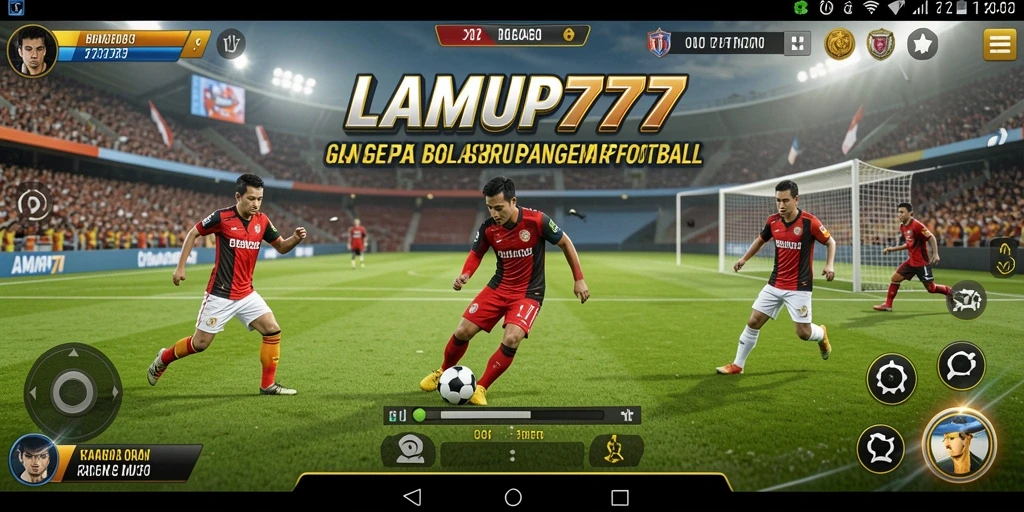 Screenshot gameplay LAMPU777 menampilkan aksi di lapangan sepak bola yang mendebarkan.