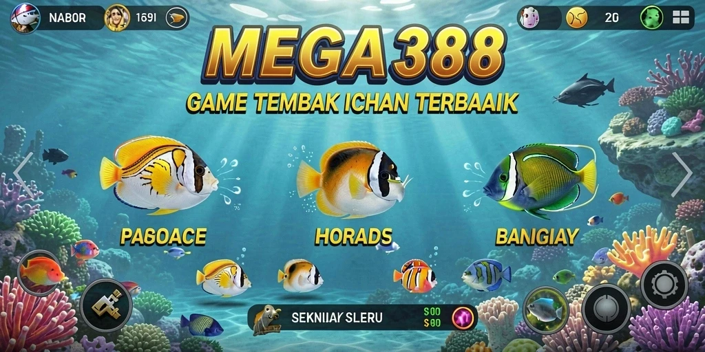 Tampilan gameplay Tembak Ikan yang penuh warna dan dinamis.