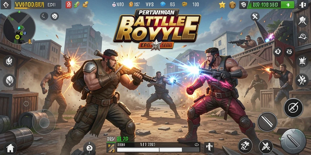 Screenshot gameplay VW108 menampilkan aksi Battle Royale yang mendebarkan.